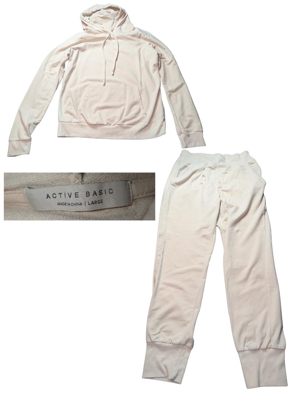 Active Basic Cream Hoodie & Jogger Set